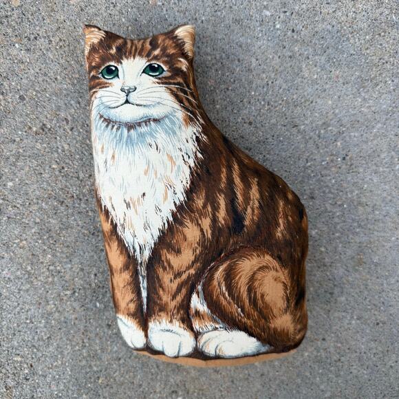 Vintage handmade Fabric sewn cat cutout stuffed pillow couch sitter kitschy - Picture 1 of 5